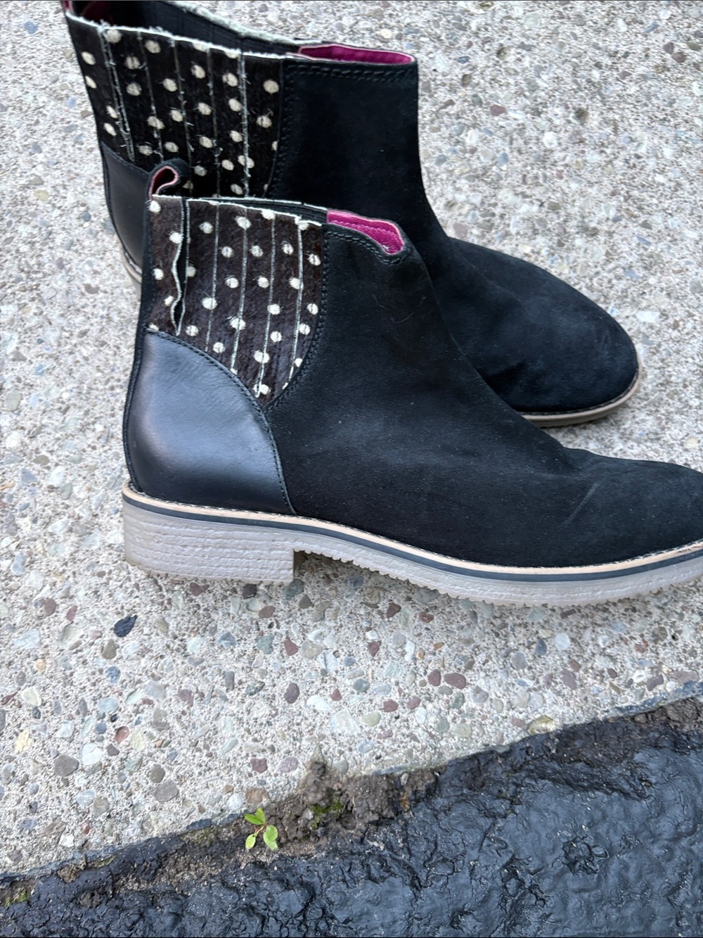 Black Suede Polka Dot Pattern Chelsea Ankle Boots